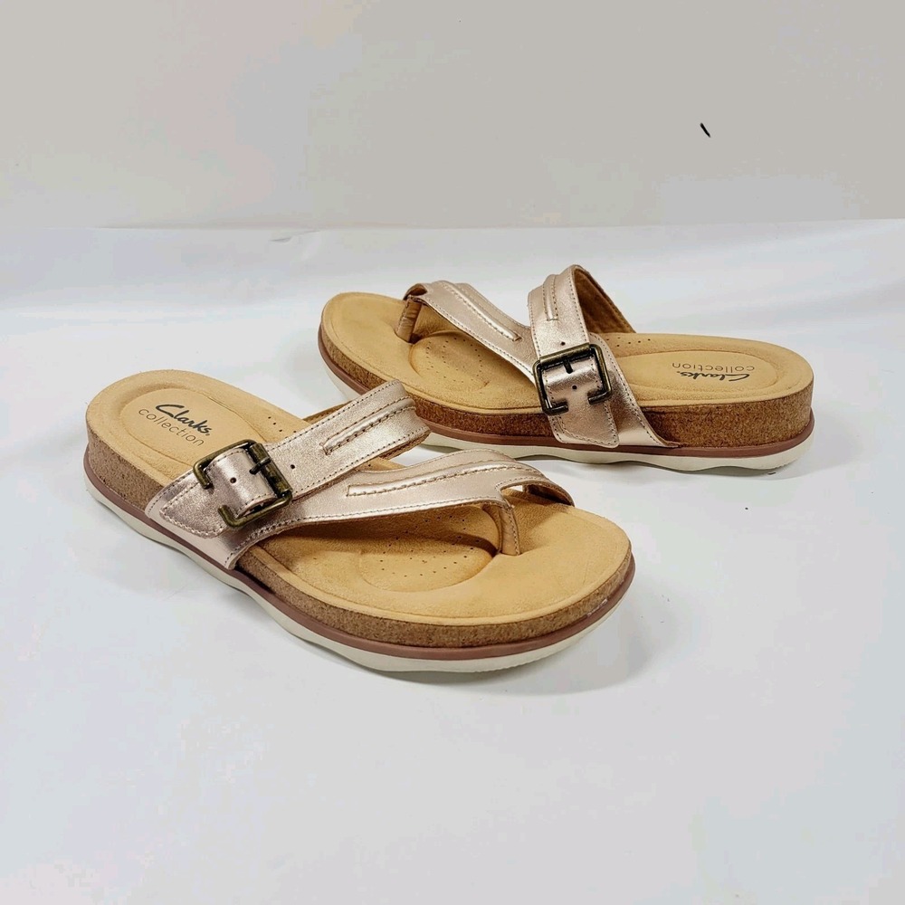 CLARKS Brynn Madi Leather Comfort Sandals - Womens Sz 8.5 Rose Gold
